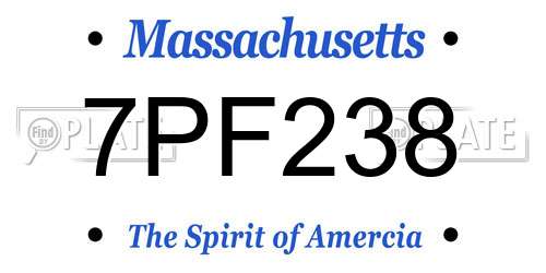 7PF238 Massachusetts License Plate