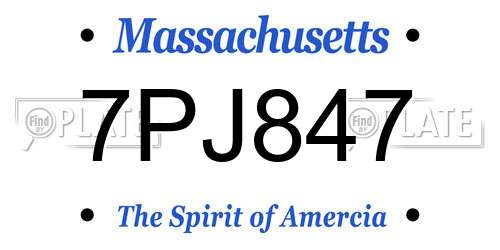 7PJ847 Massachusetts License Plate