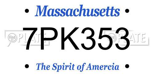 7PK353 Massachusetts License Plate