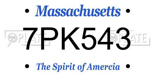7PK543 Massachusetts License Plate
