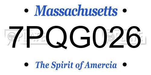 7PQG026 Massachusetts License Plate
