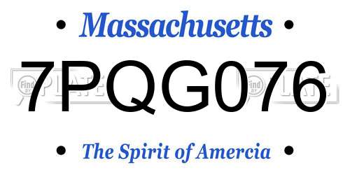 7PQG076 Massachusetts License Plate