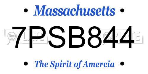 7PSB844 Massachusetts License Plate