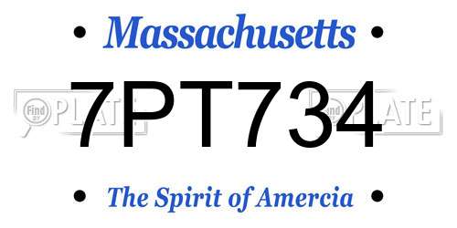 7PT734 Massachusetts License Plate