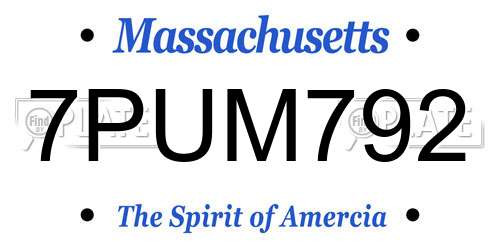 7PUM792 Massachusetts License Plate