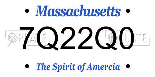 7Q22Q0 Massachusetts License Plate
