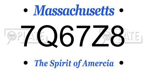 7Q67Z8 Massachusetts License Plate