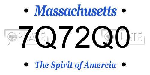 7Q72Q0 Massachusetts License Plate