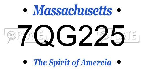 7QG225 Massachusetts License Plate