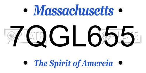 7QGL655 Massachusetts License Plate