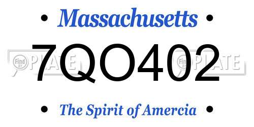 7QO402 Massachusetts License Plate