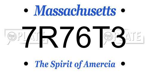 7R76T3 Massachusetts License Plate