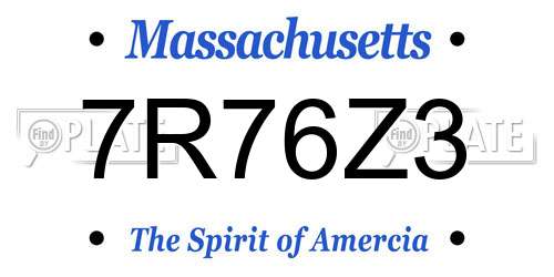 7R76Z3 Massachusetts License Plate