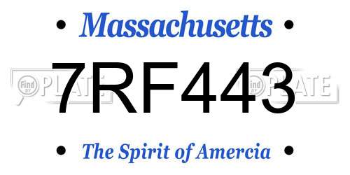 7RF443 Massachusetts License Plate