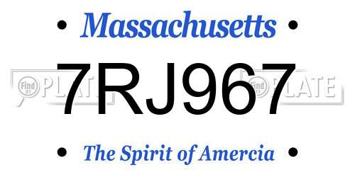 7RJ967 Massachusetts License Plate