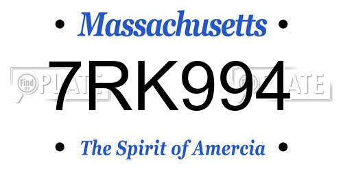 7RK994 Massachusetts License Plate