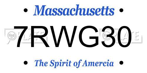 7RWG30 Massachusetts License Plate