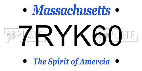 7RYK60 Massachusetts License Plate