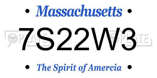 7S22W3 Massachusetts License Plate