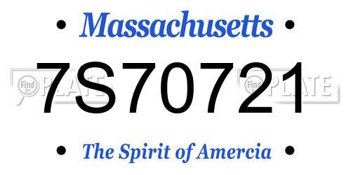 7S70721 Massachusetts License Plate