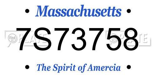 7S73758 Massachusetts License Plate