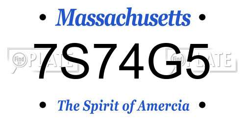 7S74G5 Massachusetts License Plate