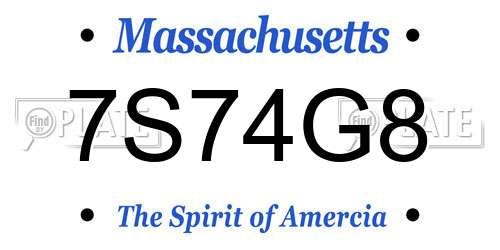 7S74G8 Massachusetts License Plate