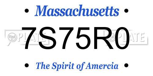 7S75R0 Massachusetts License Plate