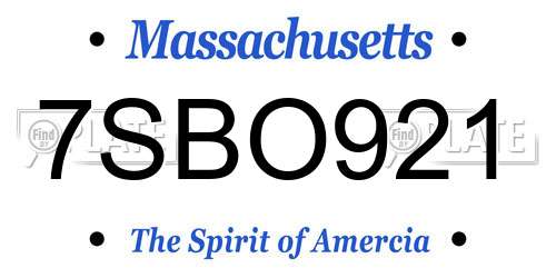 7SBO921 Massachusetts License Plate