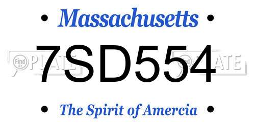 7SD554 Massachusetts License Plate