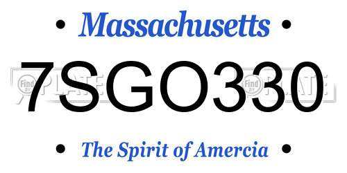 7SGO330 Massachusetts License Plate