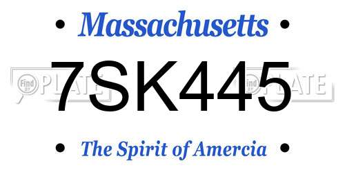 7SK445 Massachusetts License Plate