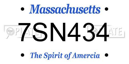 7SN434 Massachusetts License Plate