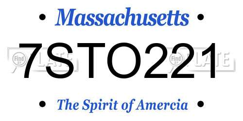 7STO221 Massachusetts License Plate