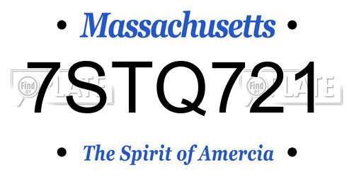 7STQ721 Massachusetts License Plate