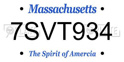 7SVT934 Massachusetts License Plate