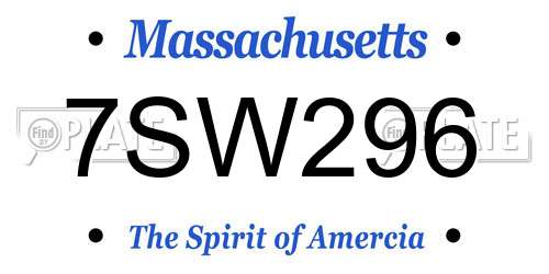 7SW296 Massachusetts License Plate