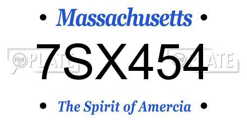 7SX454 Massachusetts License Plate