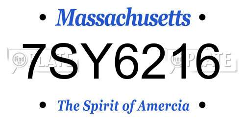 7SY6216 Massachusetts License Plate