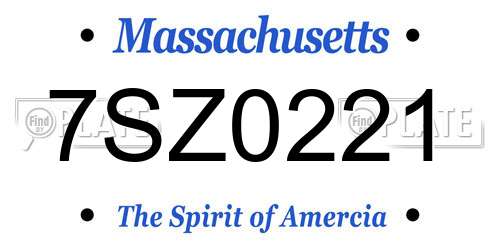 7SZ0221 Massachusetts License Plate