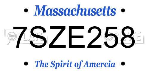 7SZE258 Massachusetts License Plate