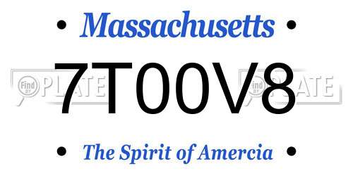 7T00V8 Massachusetts License Plate