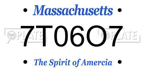 7T06O7 Massachusetts License Plate