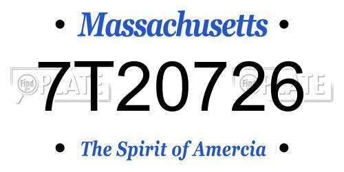 7T20726 Massachusetts License Plate