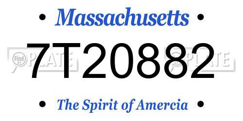 7T20882 Massachusetts License Plate