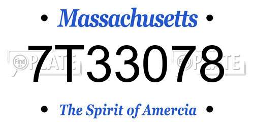 7T33078 Massachusetts License Plate