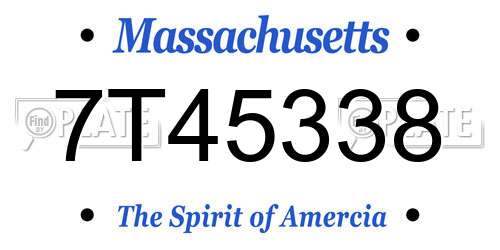 7T45338 Massachusetts License Plate