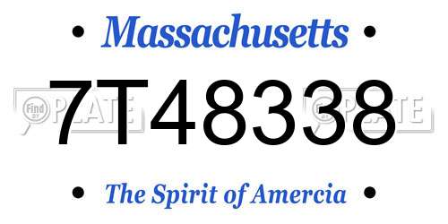 7T48338 Massachusetts License Plate