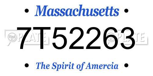 7T52263 Massachusetts License Plate