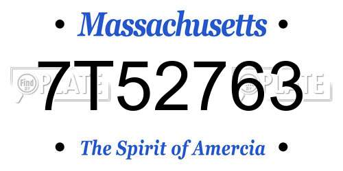 7T52763 Massachusetts License Plate
